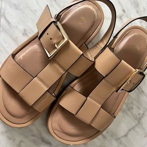 Zara Leather Platform Sandals Size 38
